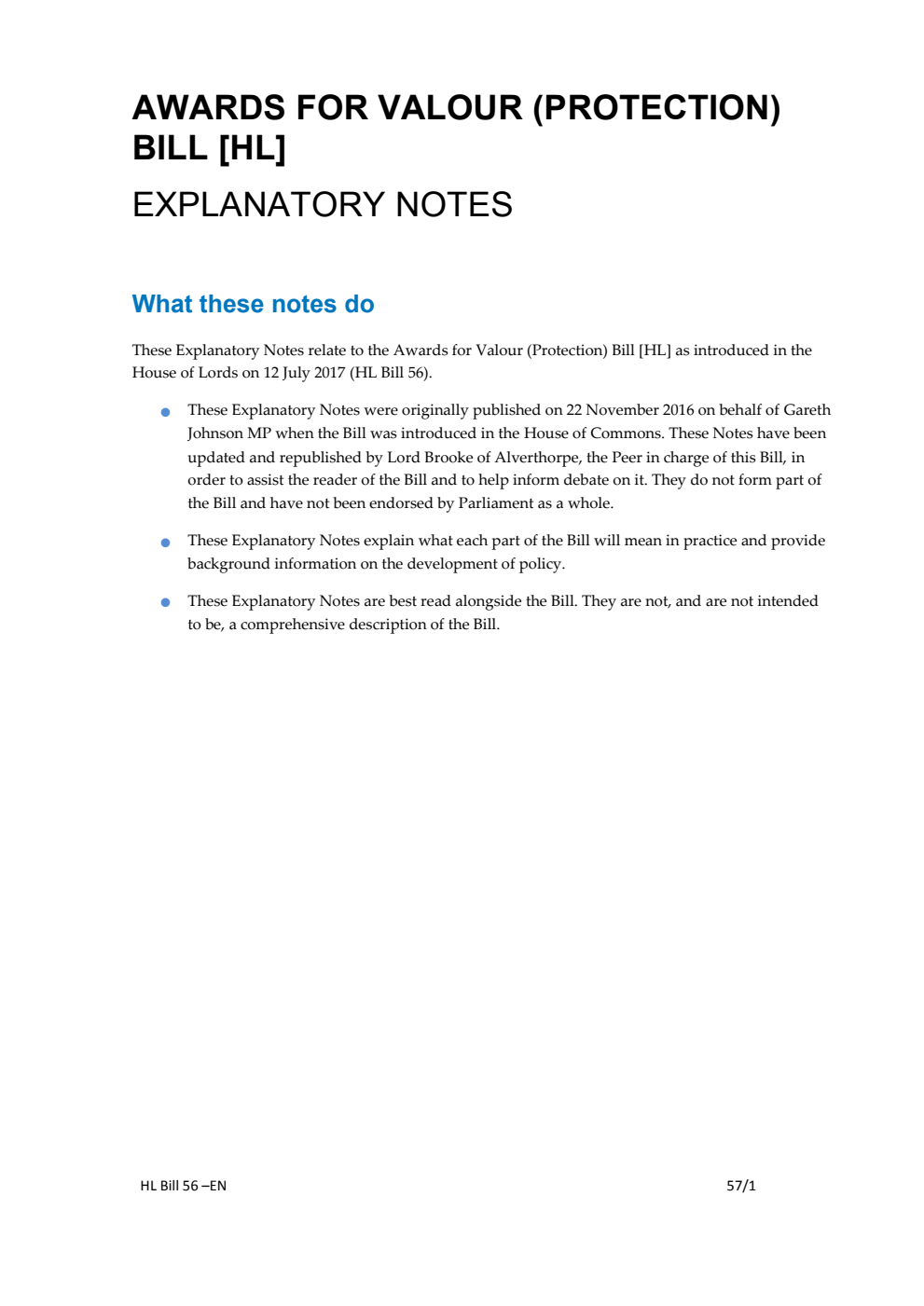 Awards for Valour (Protection) Bill Explanatory Notes
