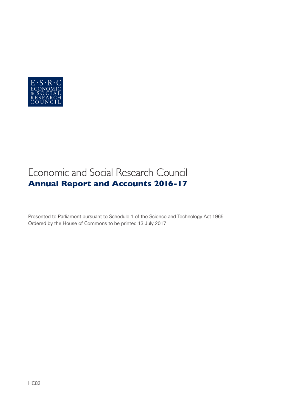 Economic and Social Research Council Annual Report and Accounts 2016-17 