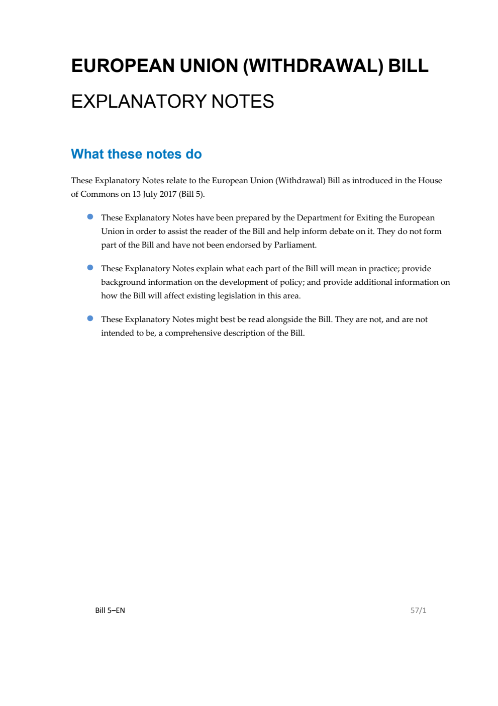 European Union (Withdrawal) Bill Explanatory Notes