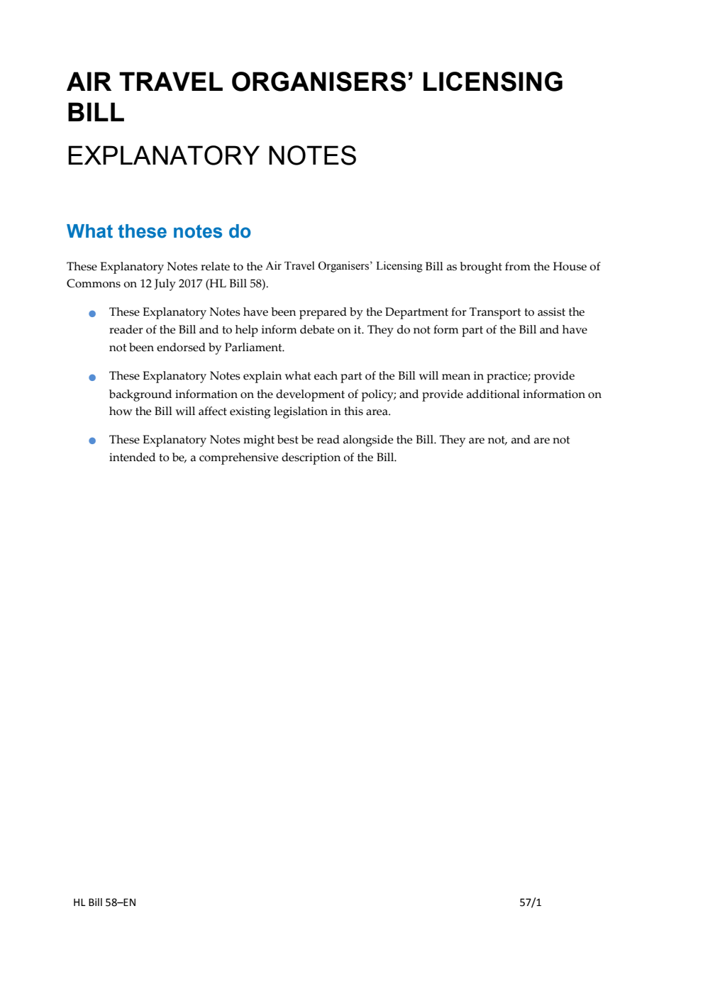 Air Travel Organisers' Licensing Bill Explanatory Notes