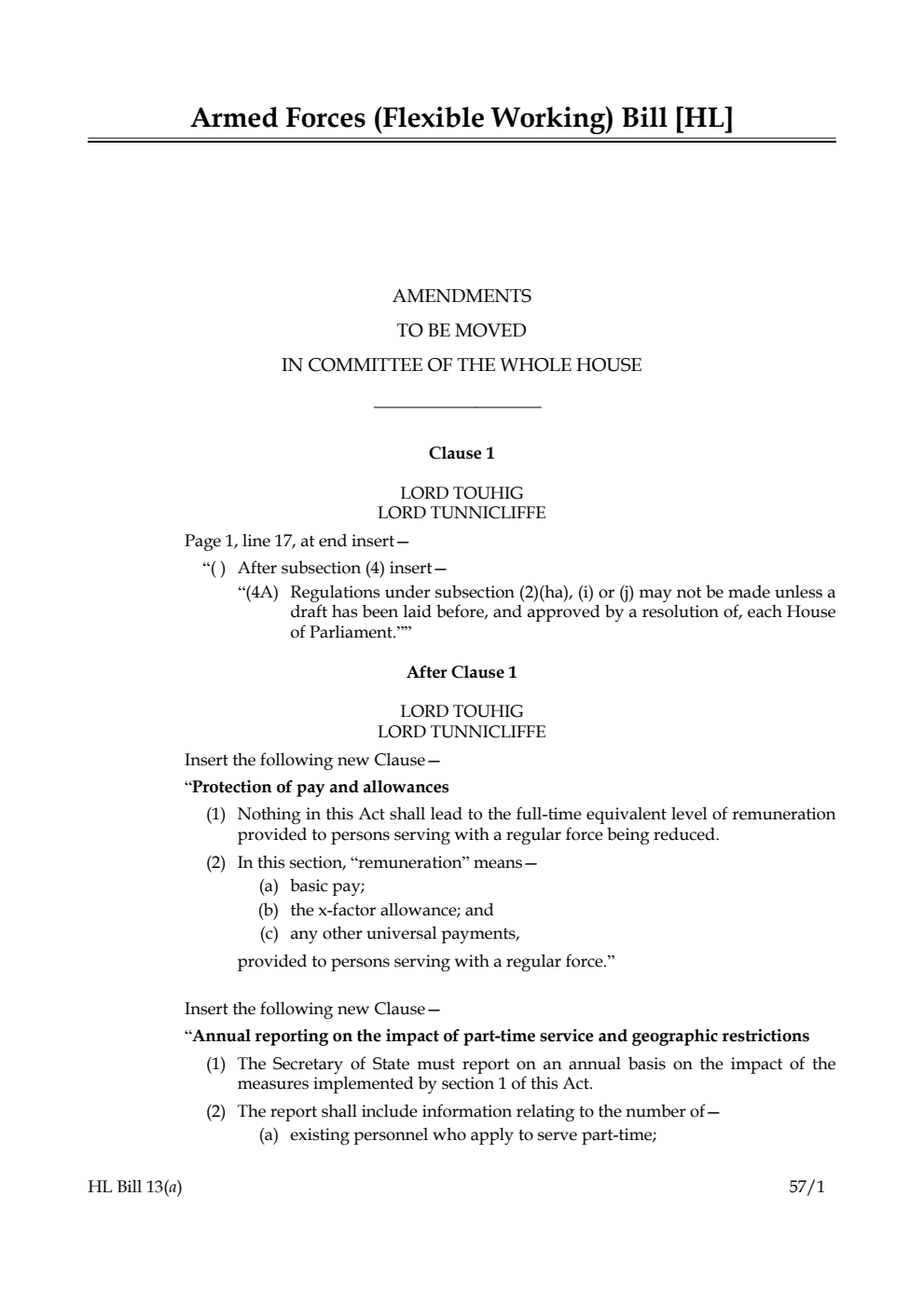 Armed Forces (Flexible Working) Bill Lords Amendments