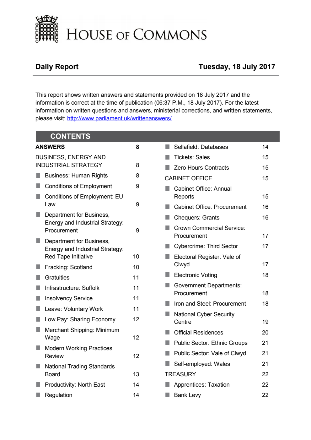 HOC Daily Report Written Answers 18.07.17