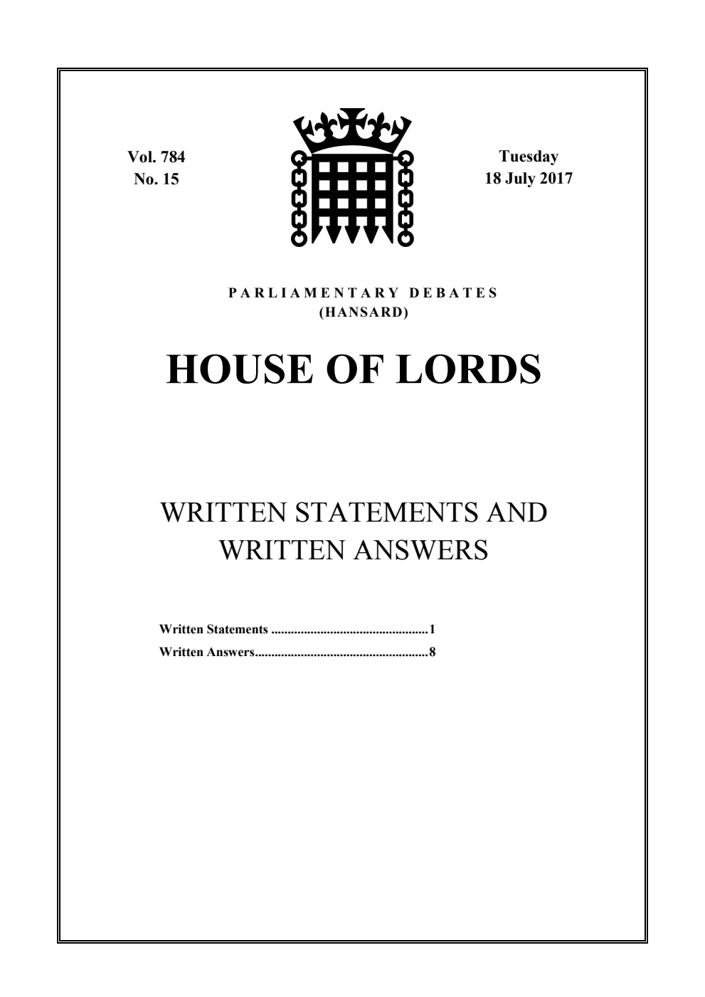 HOL Daily Report Written Statements and Answers 18.07.17