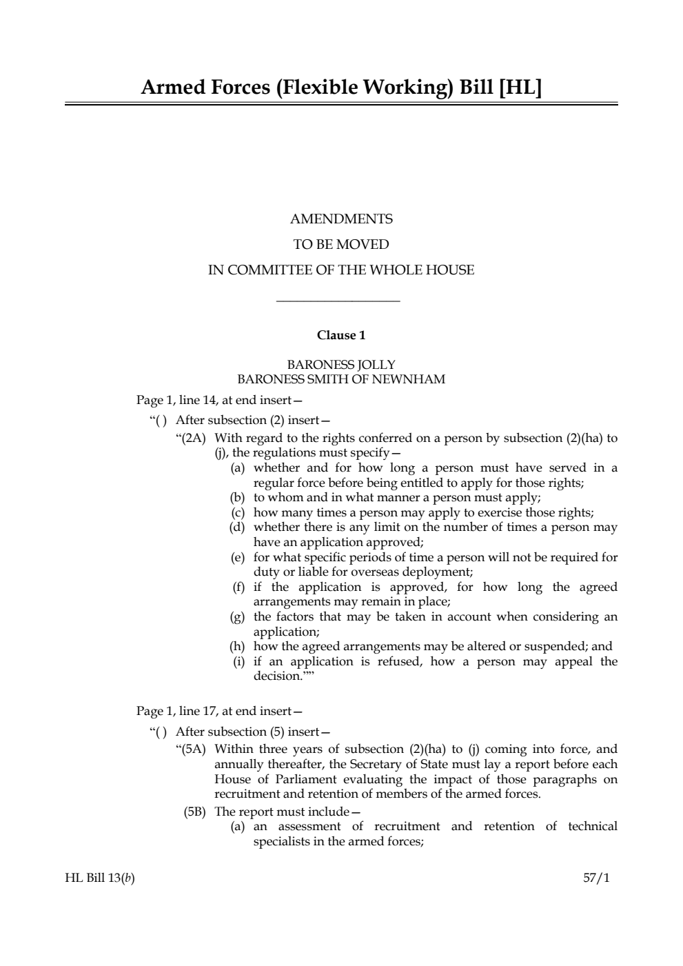 Armed Forces (Flexible Working) Bill Lords Amendments