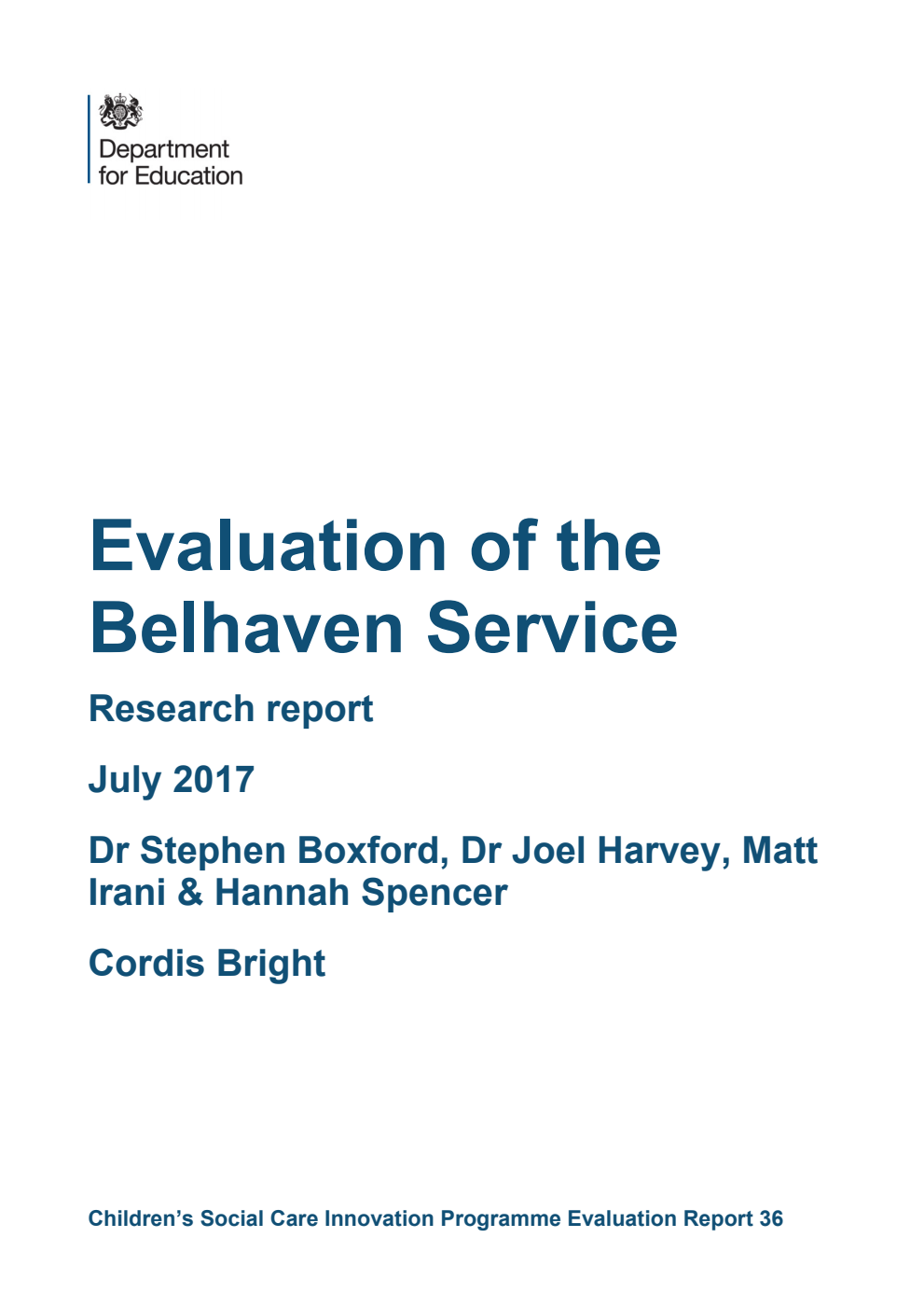DFE-RR596 Evaluation of the Belhaven Service