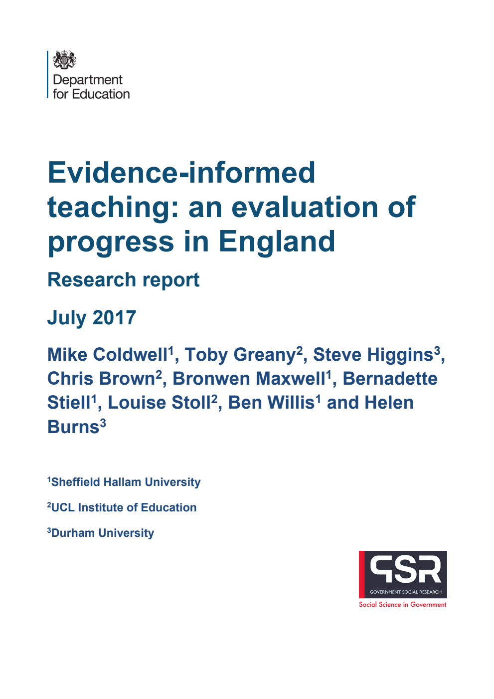 DFE-RR696 Evidence-informed teaching: an evaluation of progress in England