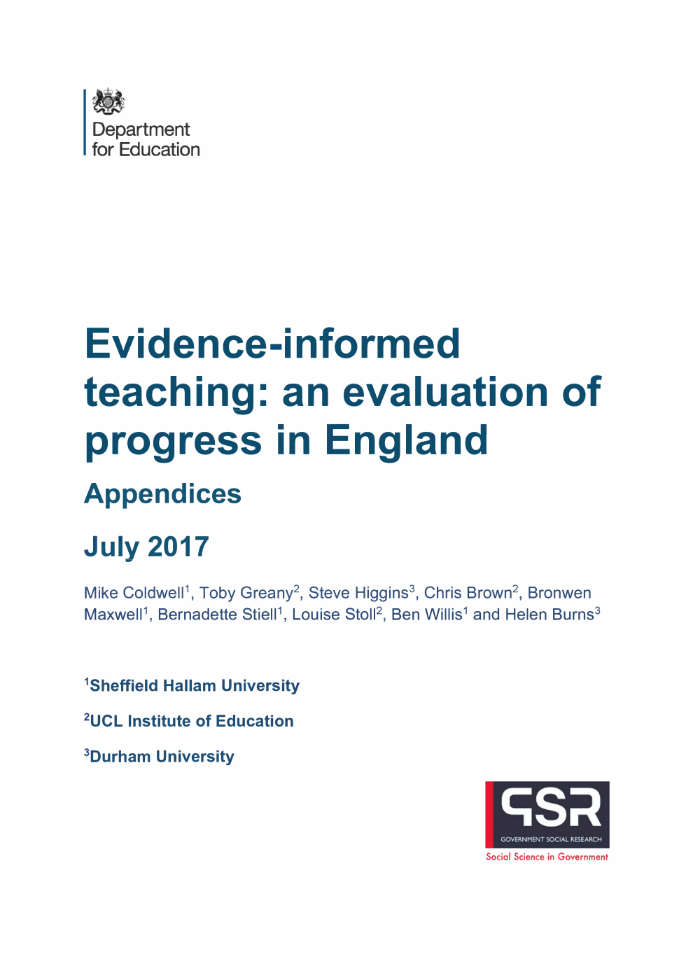 DFE-RR696a Evidence-informed teaching: an evaluation of progress in England Appendices