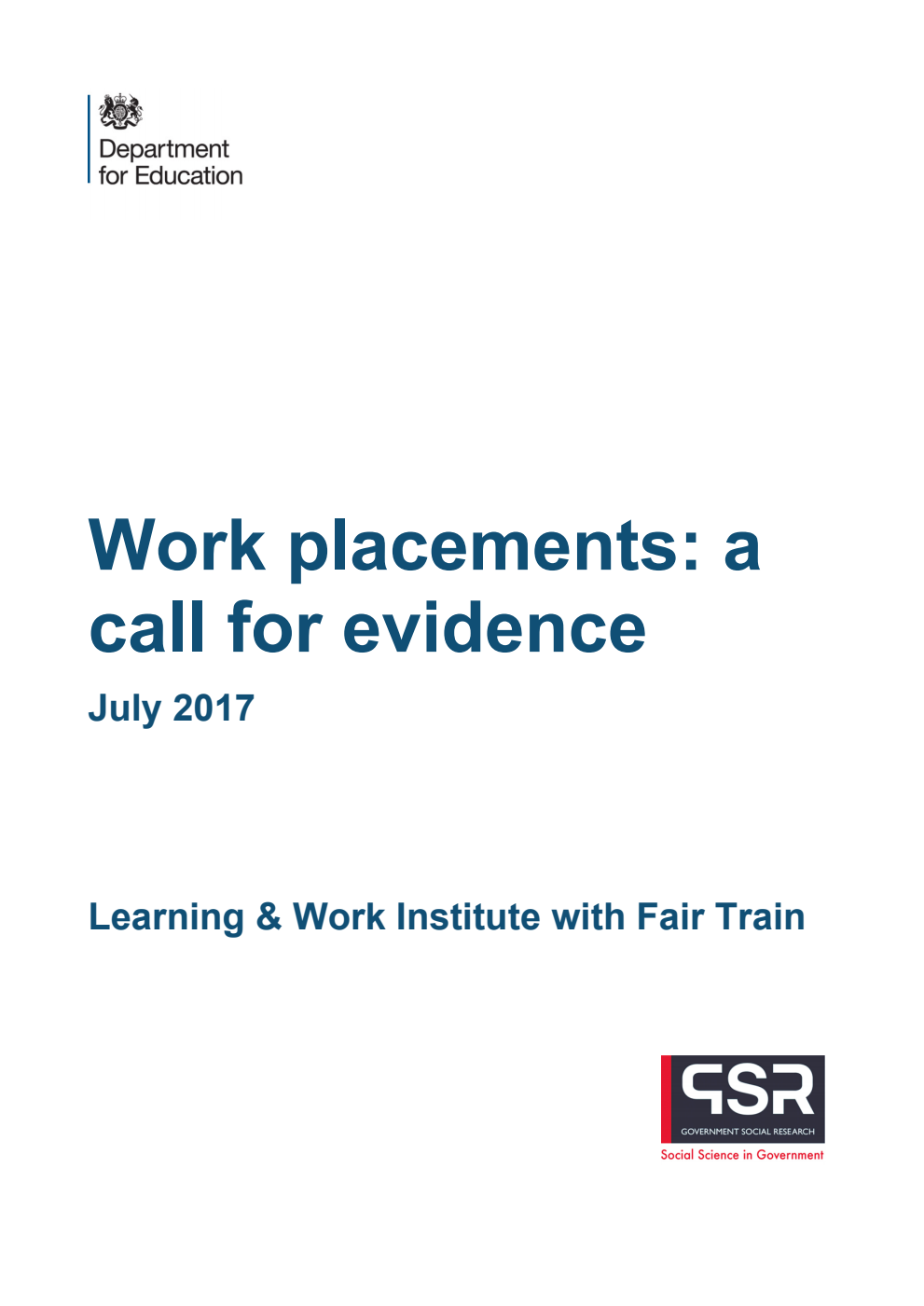DFE-RR705 Work placements: a call for evidence