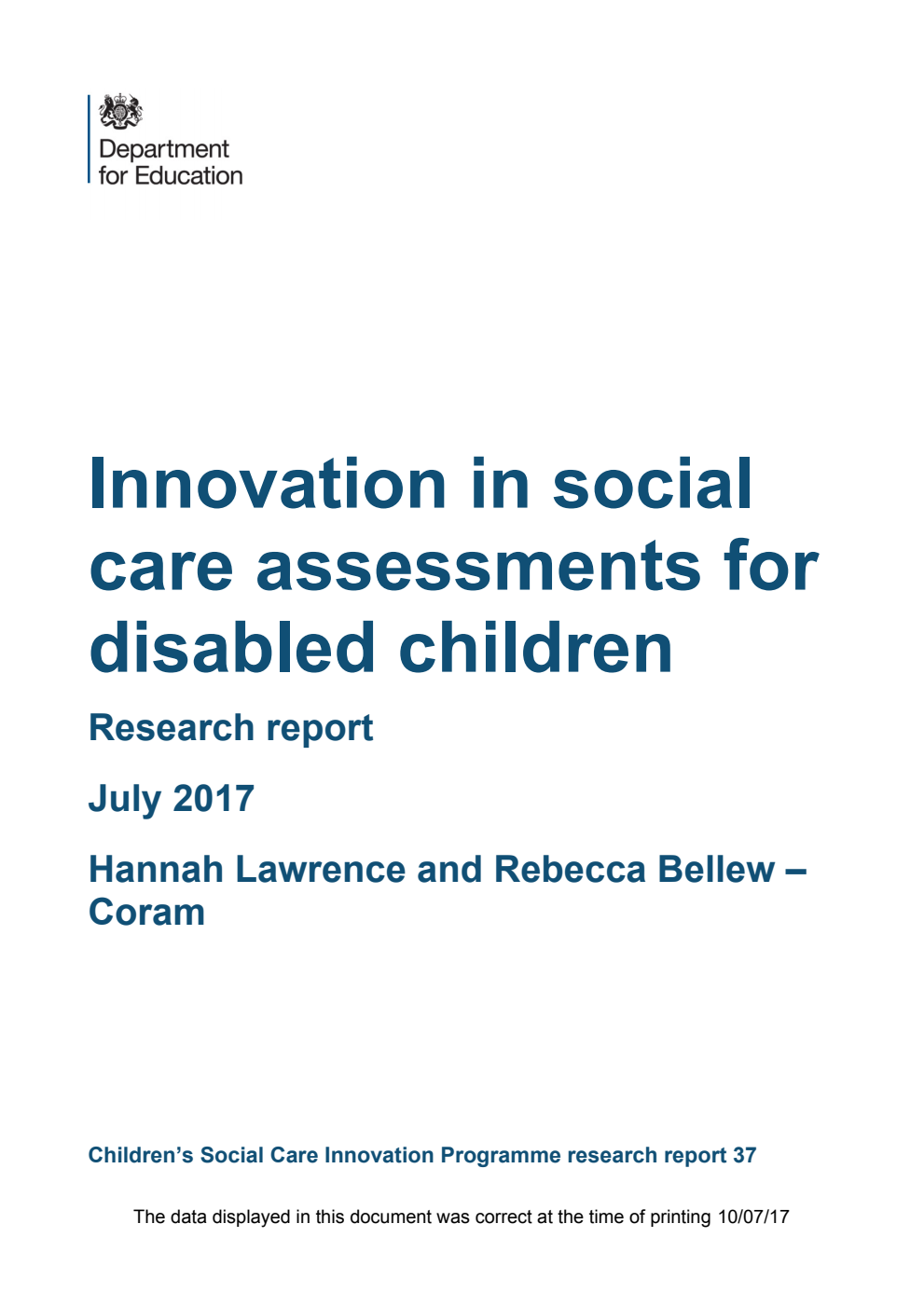 DFE-RR527 Innovation in social care assessments for disabled children