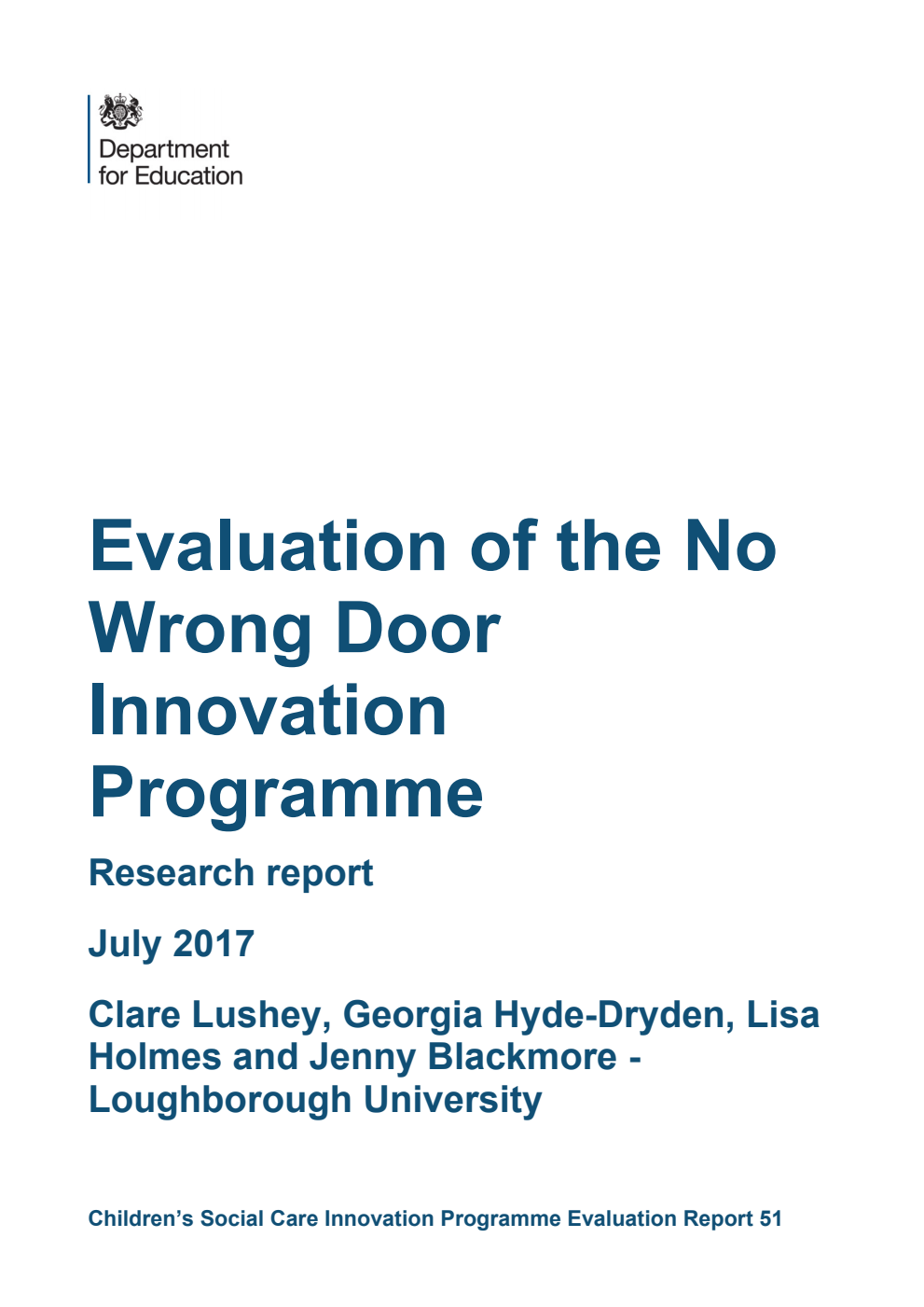 DFE-RR542 Evaluation of the No Wrong Door Innovation Programme