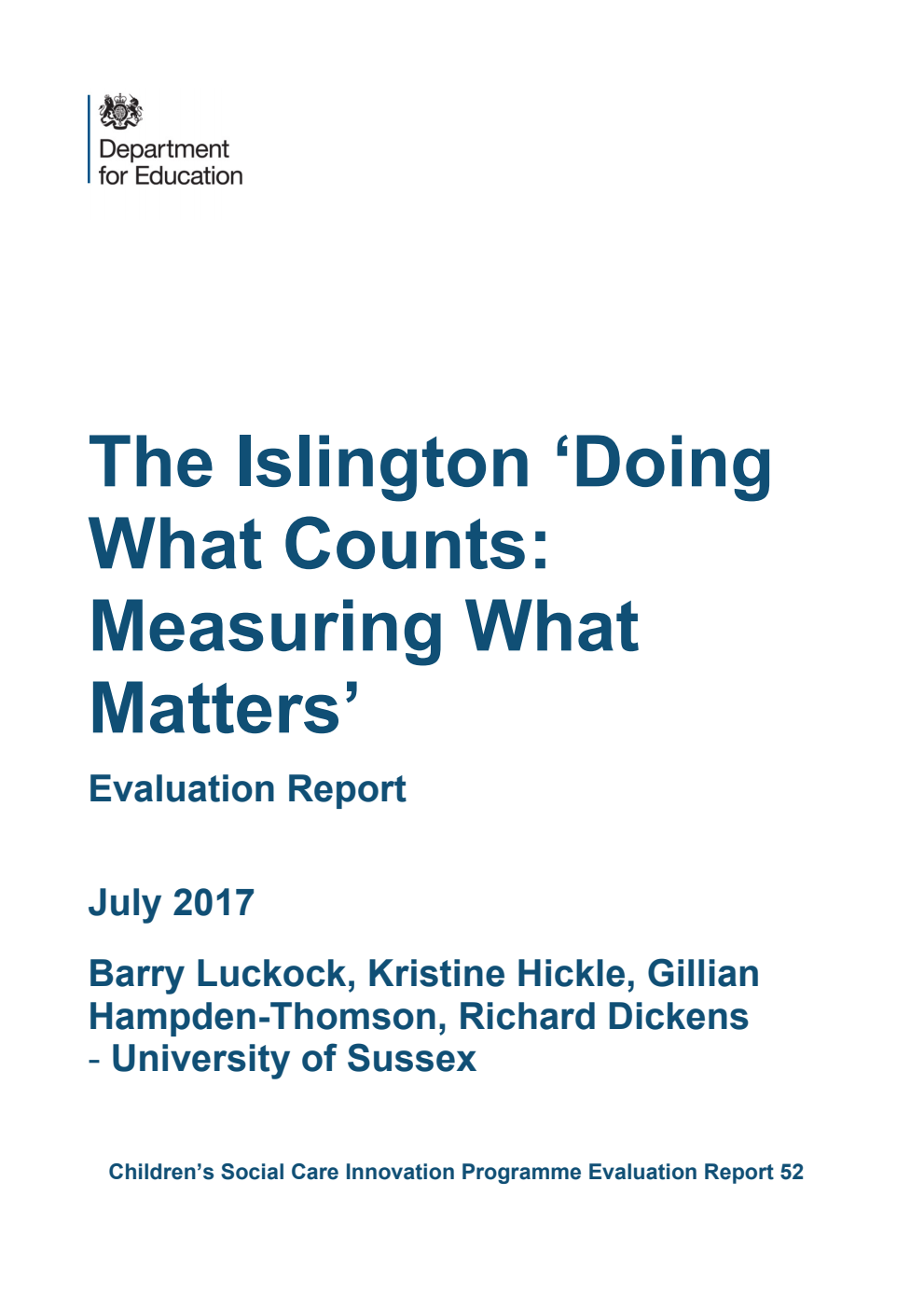 DFE-RR575 The Islington ‘Doing What Counts: Measuring What Matters’