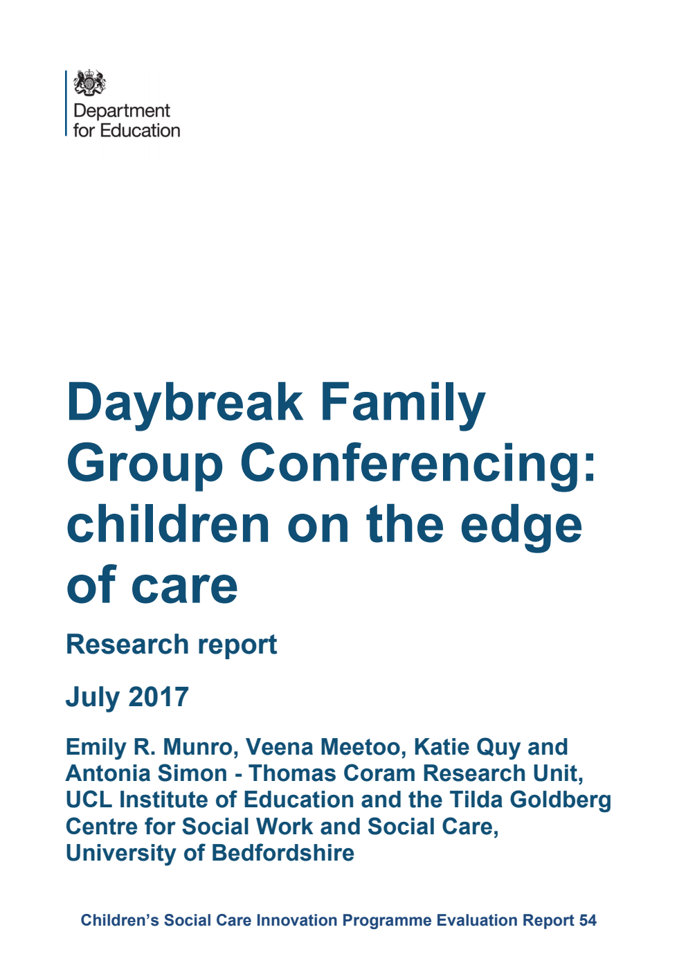 DFE-RR582 Daybreak Family Group Conferencing: children on the edge of care