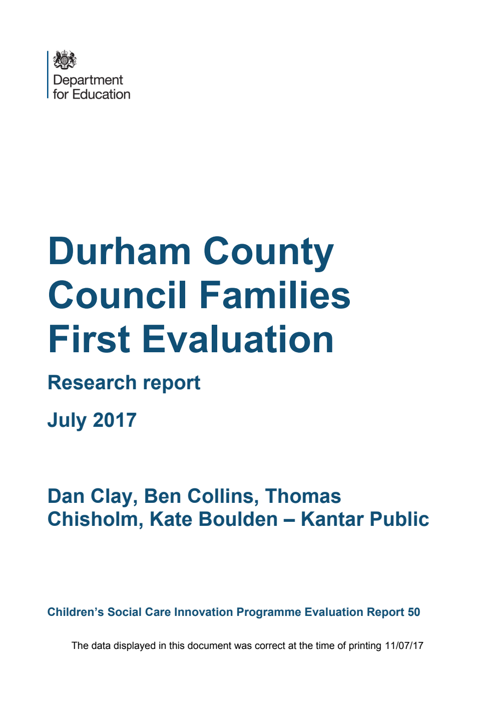 DFE-RR583 Durham County Council Families First Evaluation