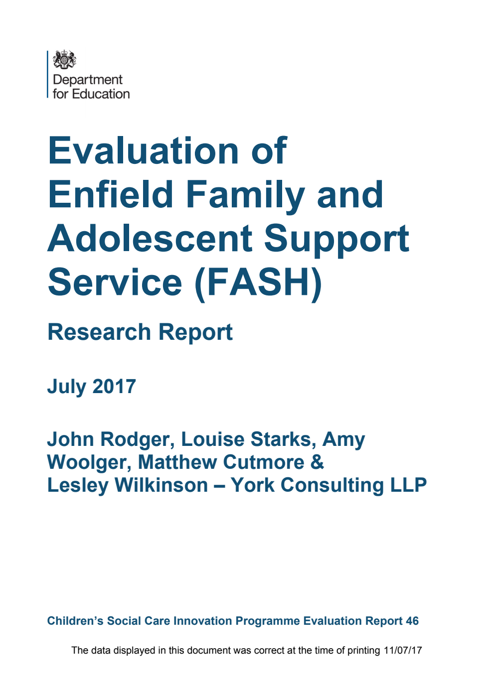 DFE-RR584 Evaluation of Enfield Family and Adolescent Support Service (FASH)