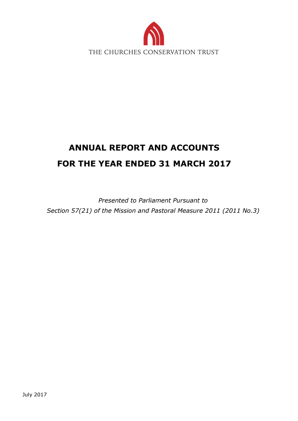 The Churches Conservation Trust Annual Report and Accounts for the year ended 31 March 2017 