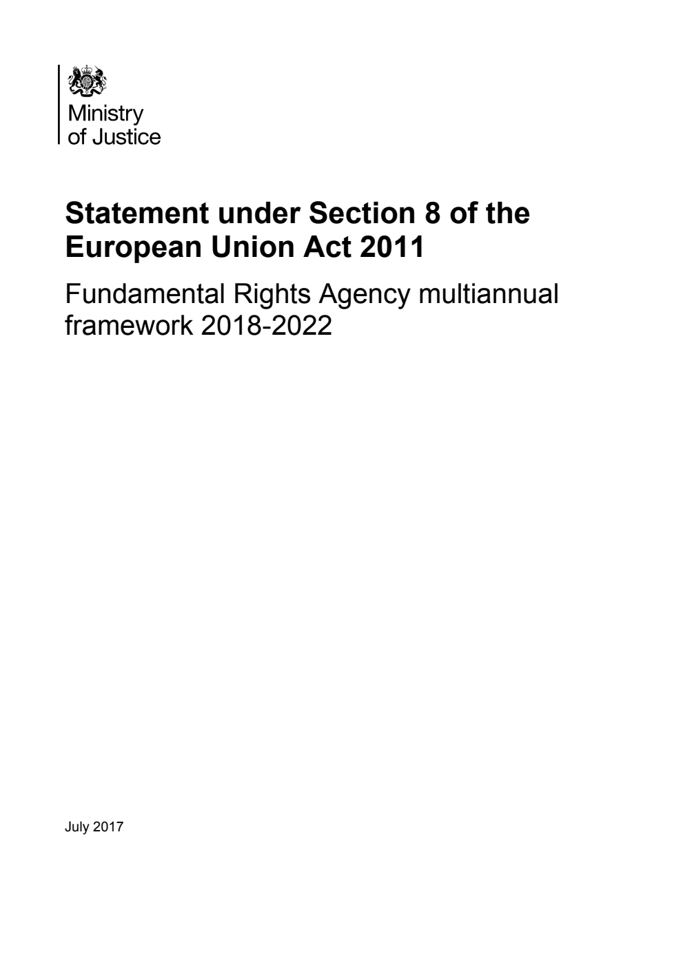 Statement under Section 8 of the European Union Act 2011. Fundamental Rights Agency multiannual framework 2018-2022