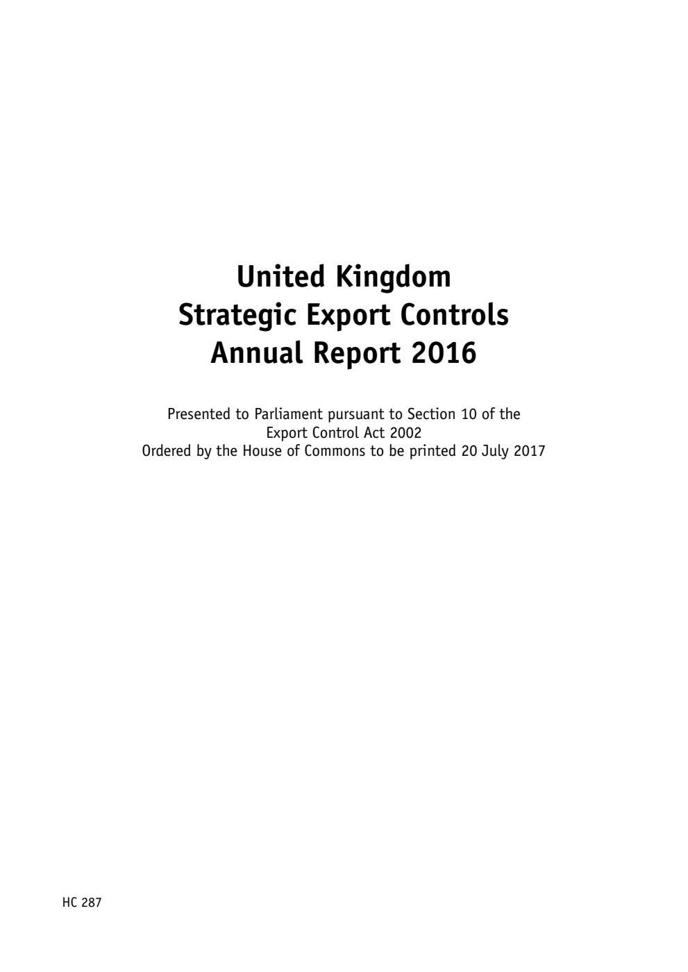 United Kingdom Strategic Export Controls Annual Report 2016
