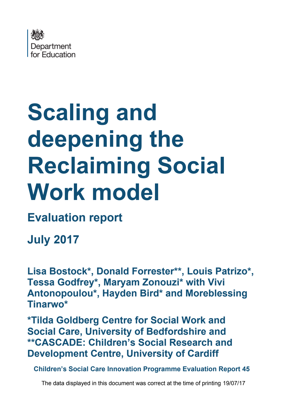 DFE-RR588 Scaling and deepening the Reclaiming Social Work model