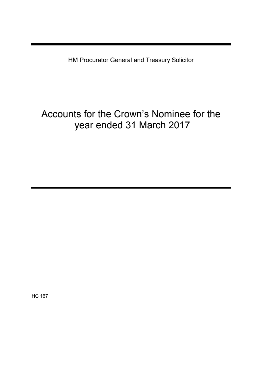 HM Procurator General and Treasury Solicitor Accounts for the Crown's Nominee for the year ended 31 March 2017