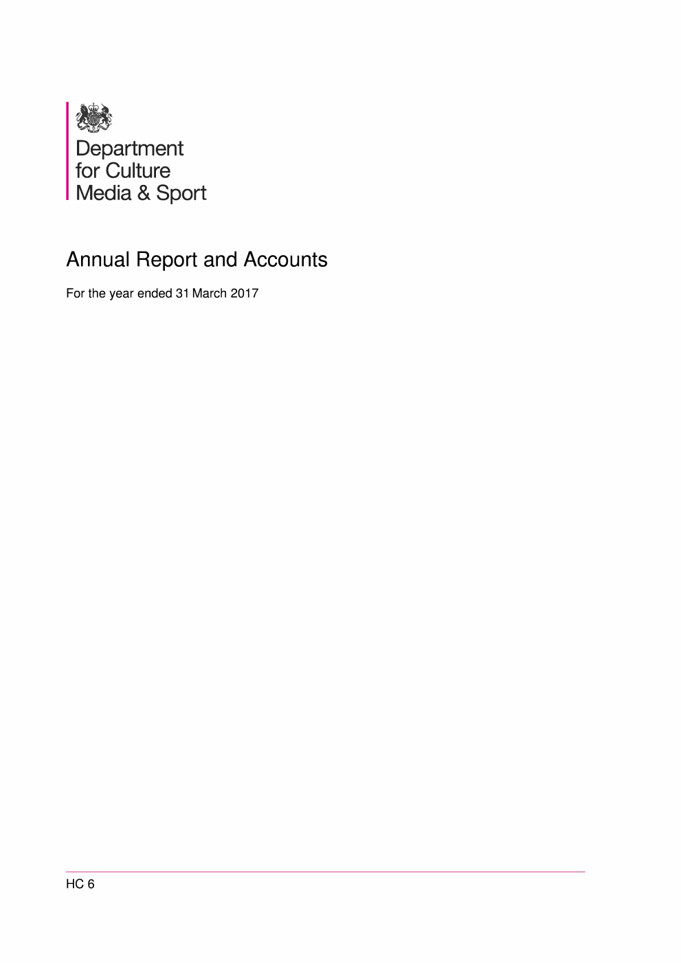 Department for Culture, Media and Sport Annual Report and Accounts for the year ended 31 March 2017