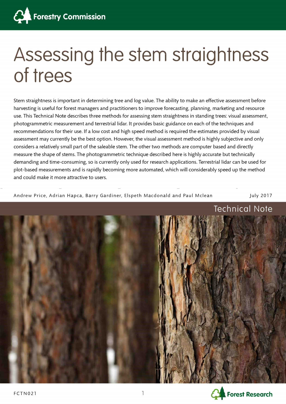 Forestry Commission Technical Note 021 Assessing the stem straightness