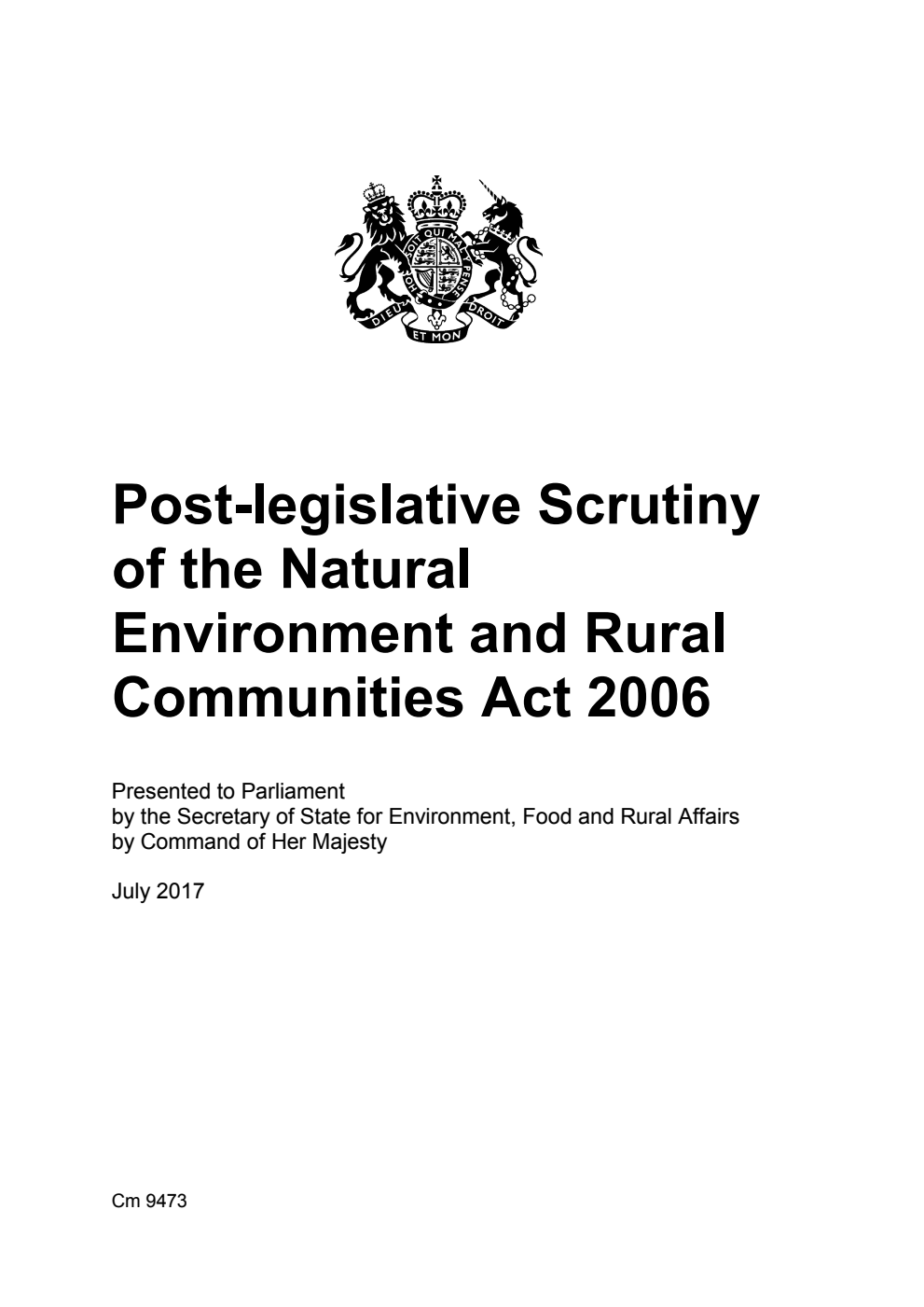 Post-legislative Scrutiny of the Natural Environment and Rural Communities Act 2006