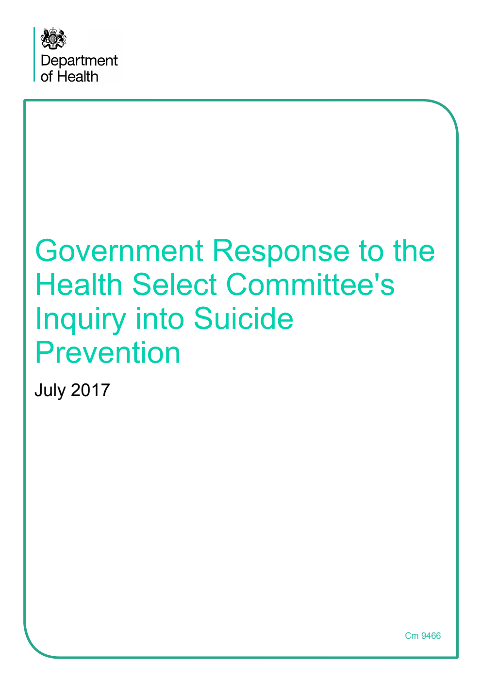 Government Response to the Health Select Committee's Inquiry into Suicide Prevention