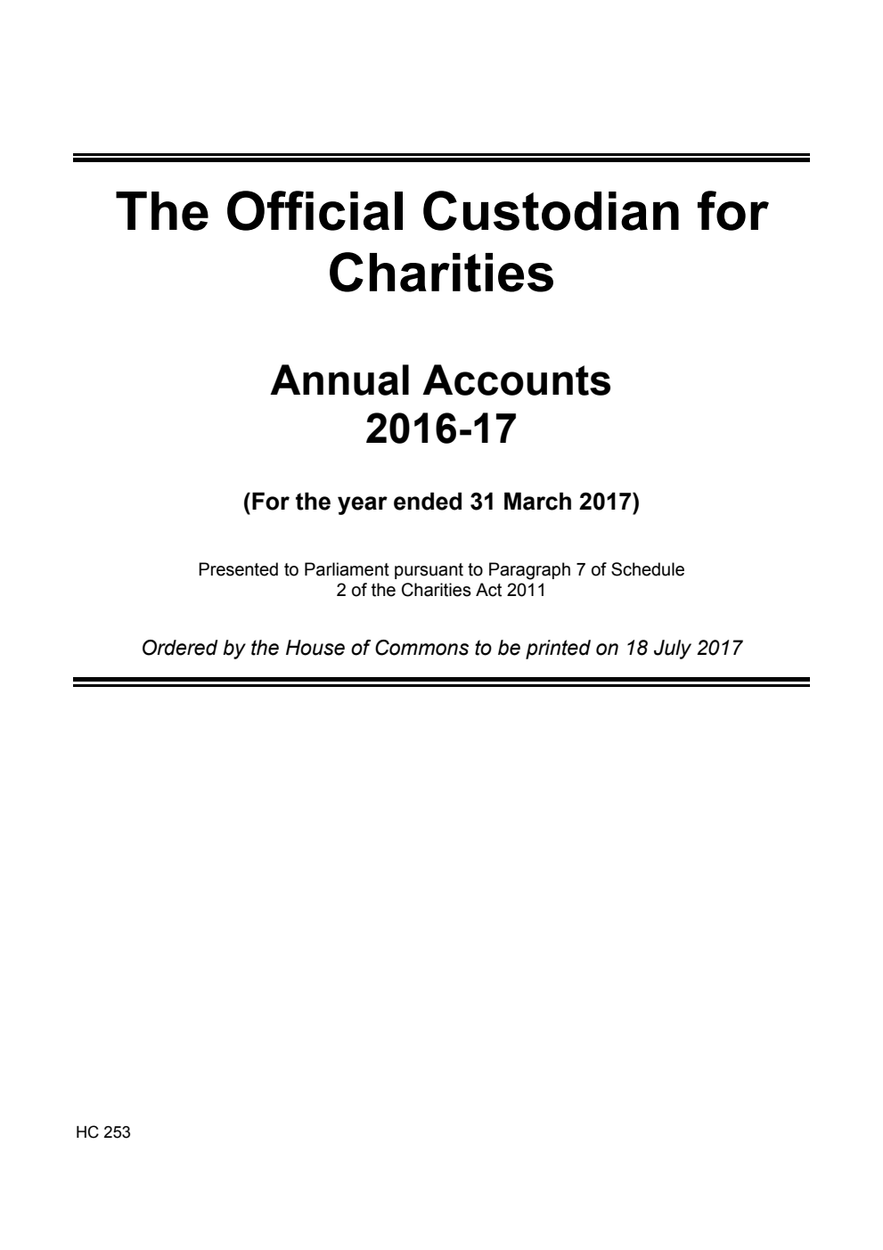 The Official Custodian for Charities Annual Accounts 2016-17 (for the year ended 31 March 2017)