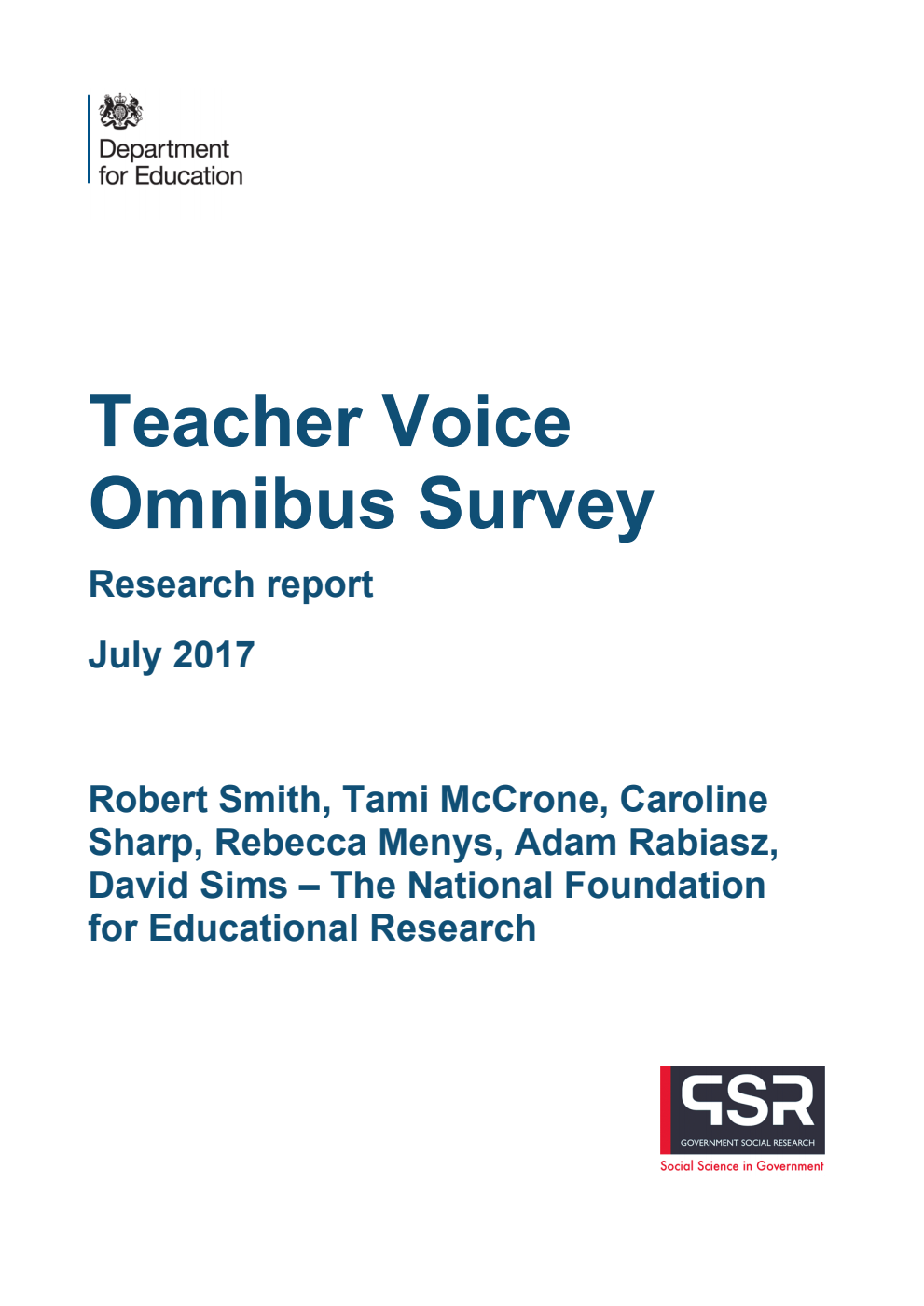 DFE-RR666 Teacher Voice Omnibus Survey