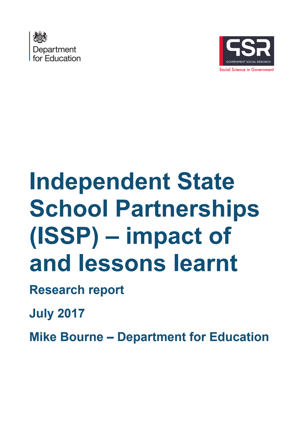 DFE-RR682 Independent State School Partnerships (ISSP) – impact of and lessons learnt