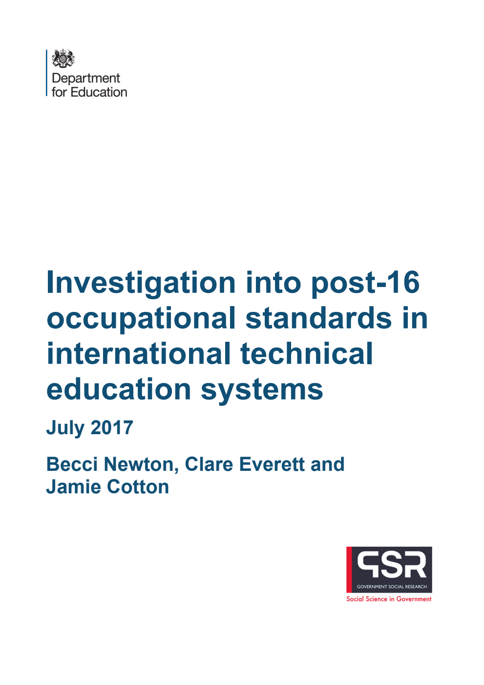 DFE-RR691 Investigation into post-16 occupational standards in international technical education systems