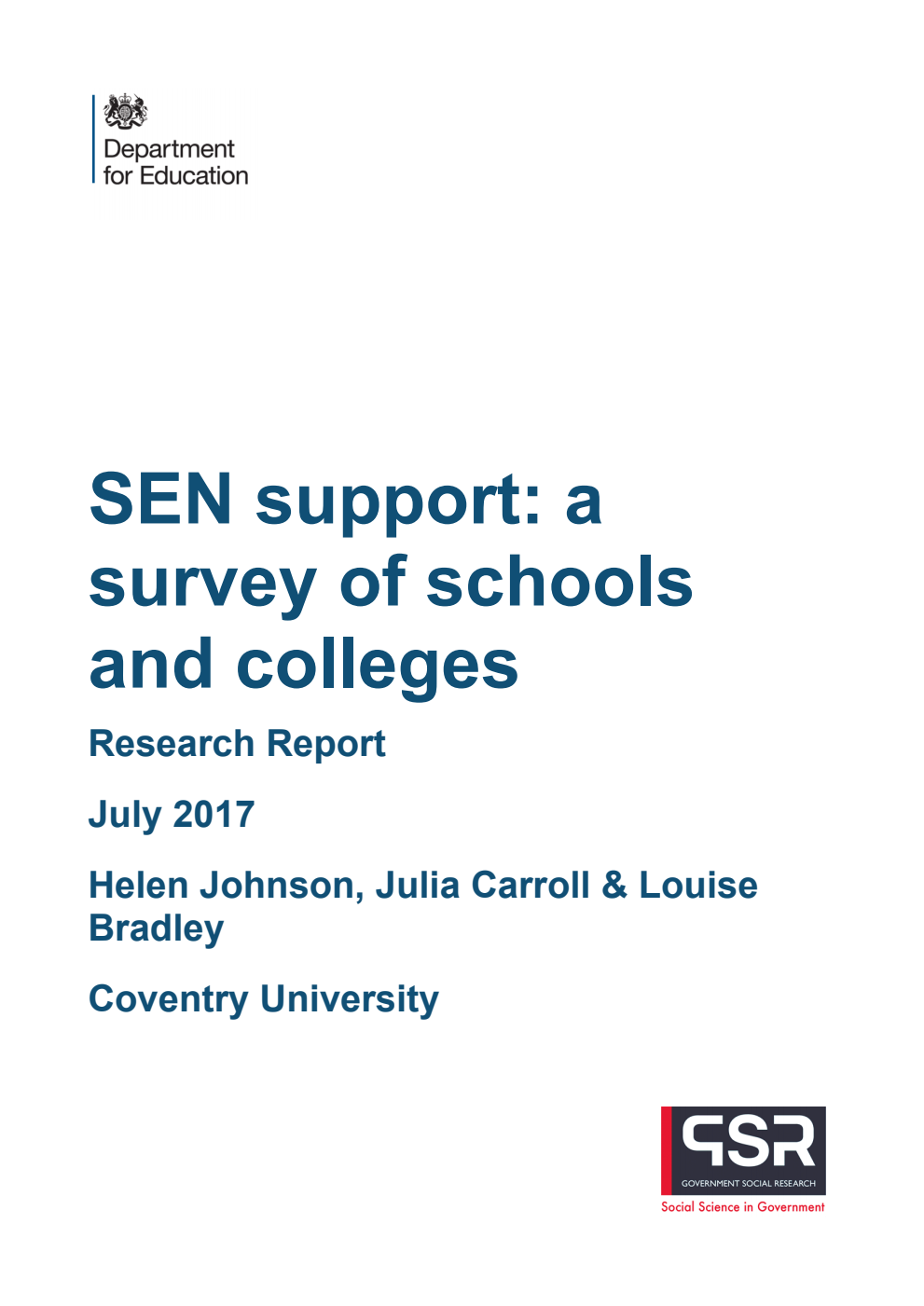 DFE-RR709 SEN support: a survey of schools and colleges