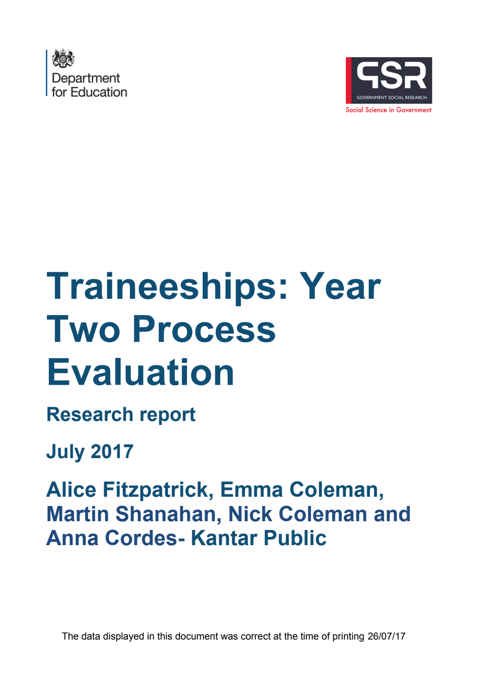 DFE-RR694 Traineeships: Year Two Process Evaluation
