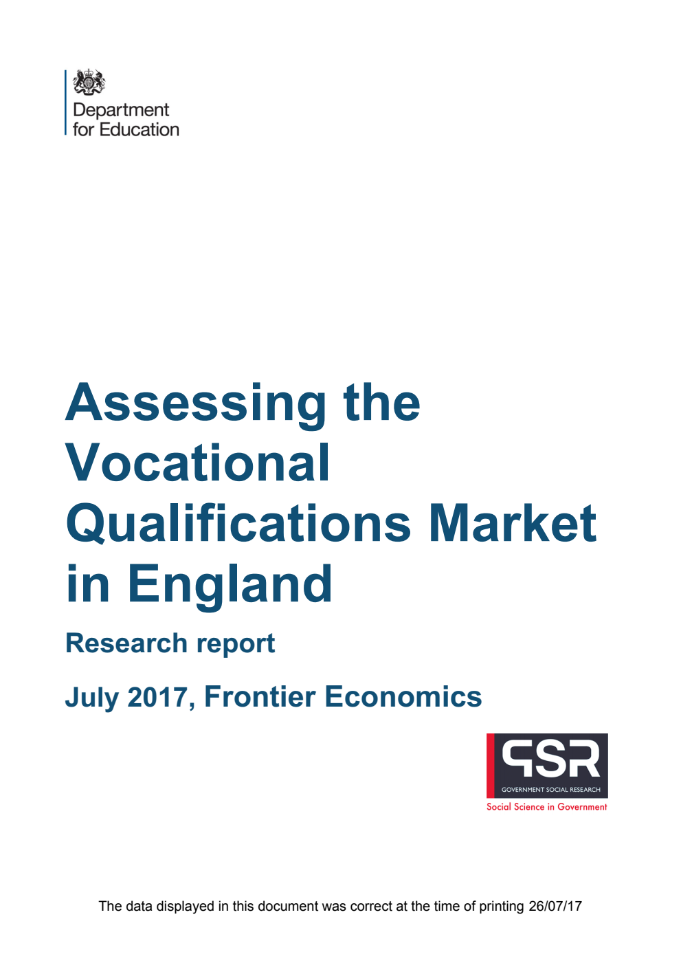 DFE-RR702 Assessing the Vocational Qualifications Market in England