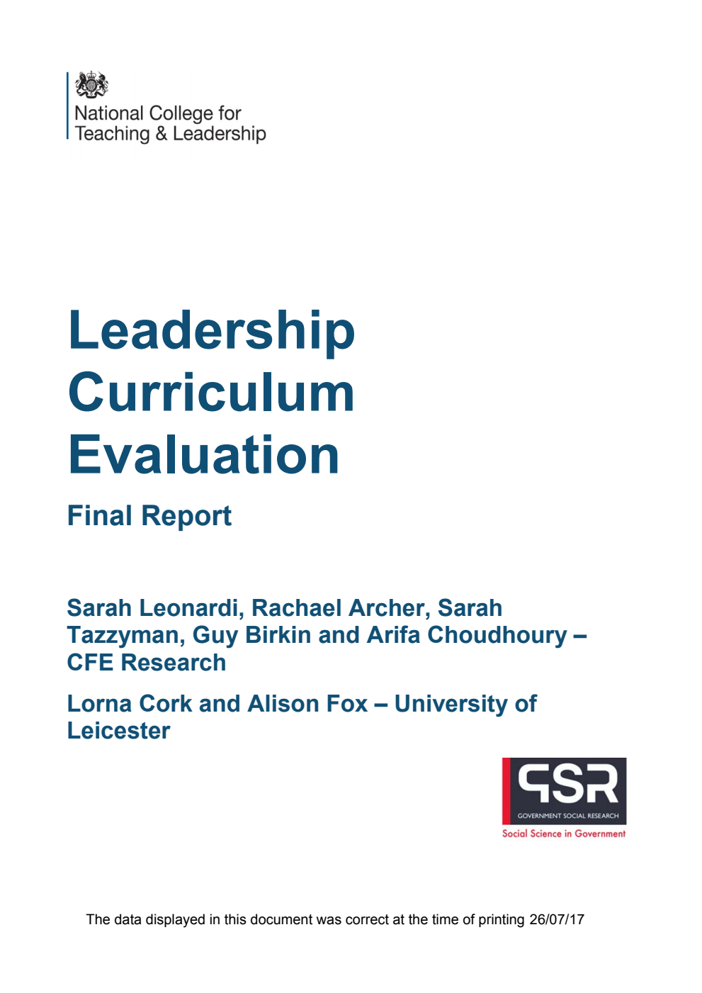 DFE-RR639 Leadership Curriculum Evaluation