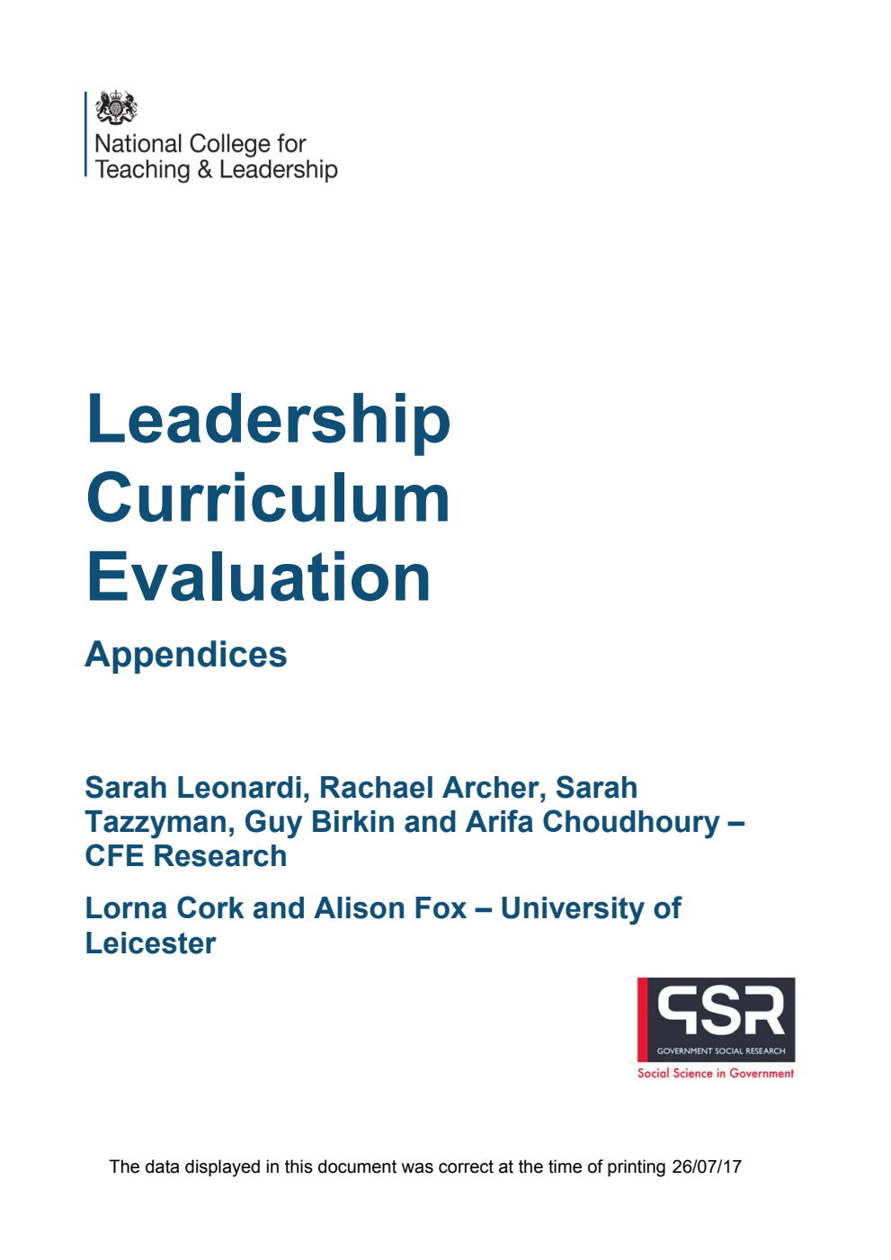 DFE-RR677 Leadership Curriculum Evaluation: Appendices