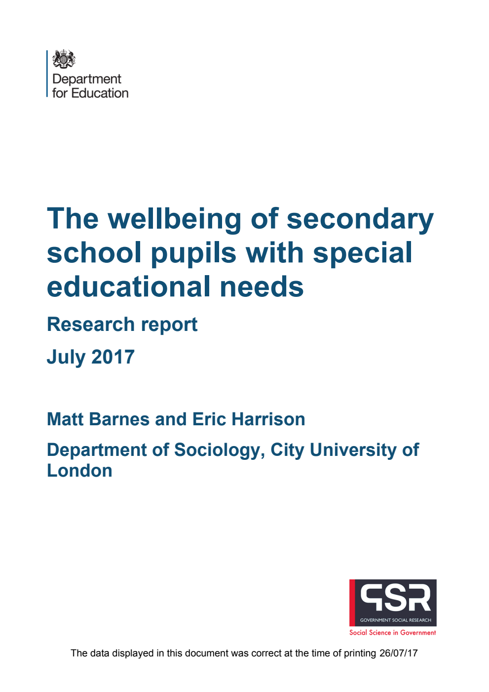 DFE-RR711 The wellbeing of secondary school pupils with special educational needs