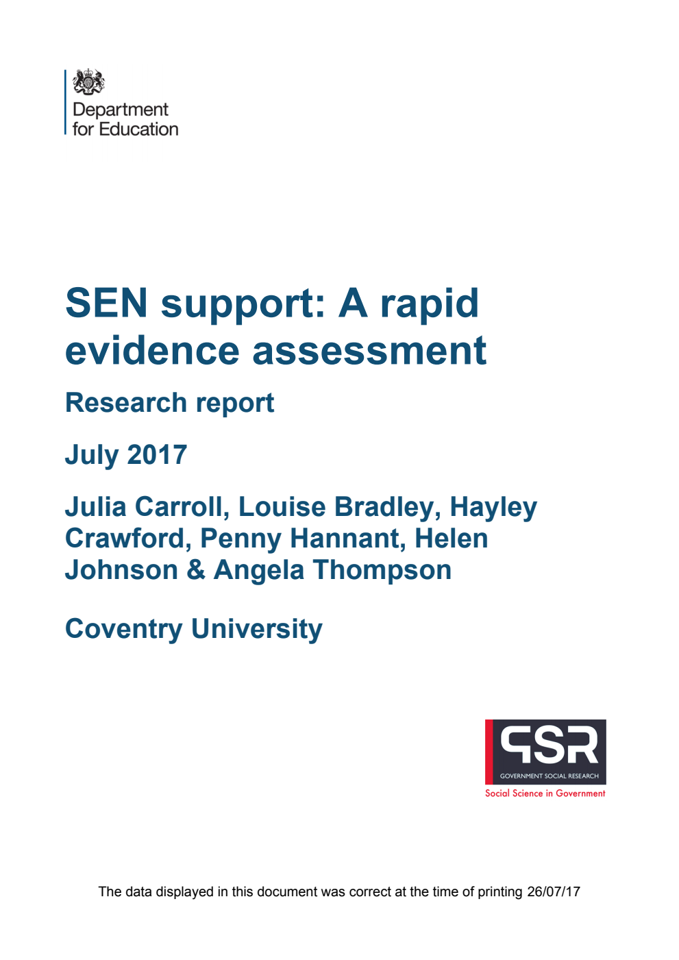 DFE-RR710 SEN support: A rapid evidence assessment
