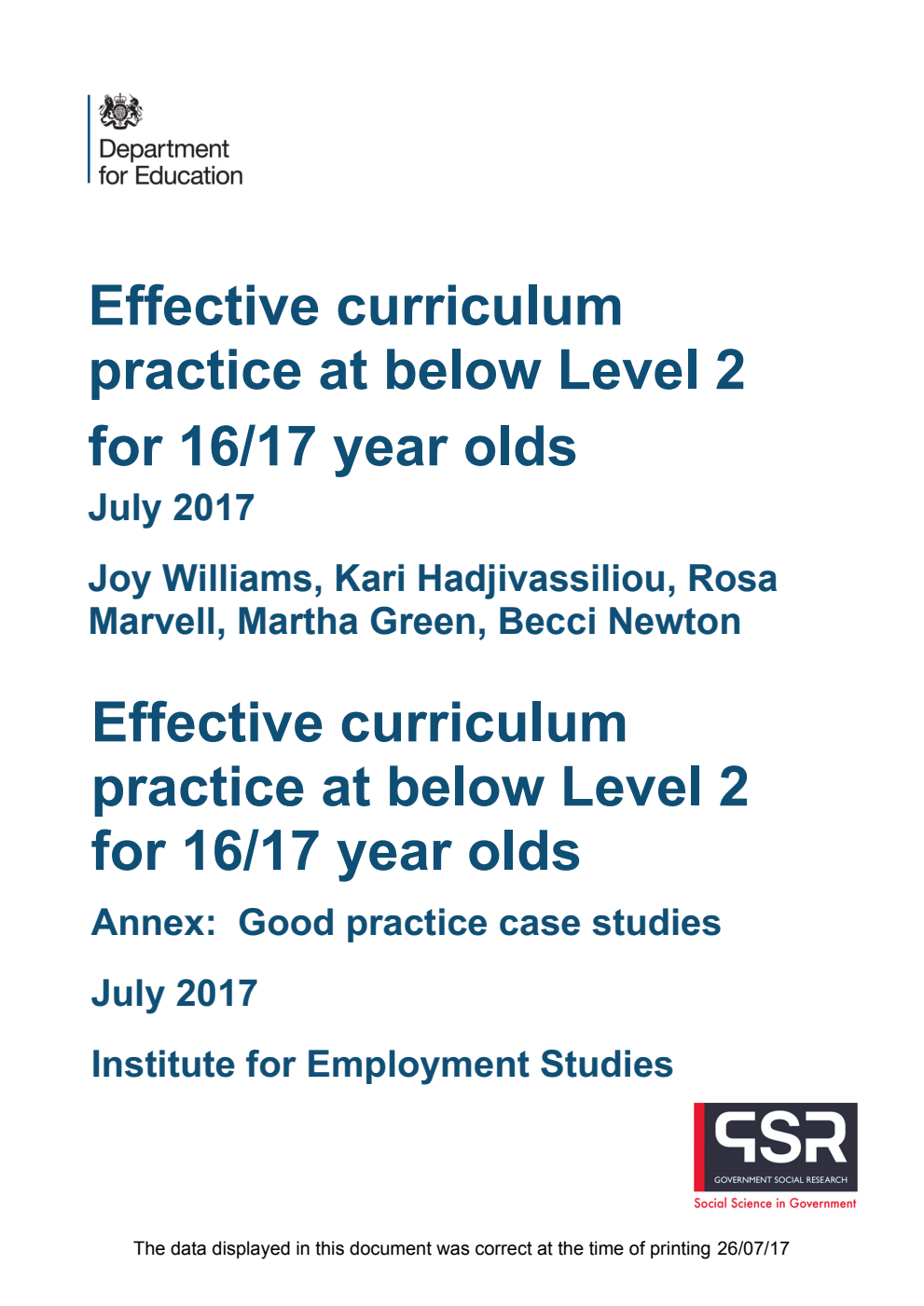 DFE-RR699 Effective curriculum practice at below Level 2 for 16/17 year olds (Including Annex: Good Practice case studies)