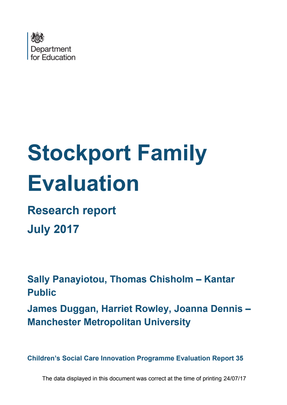 DFE-RR601 Stockport Family Evaluation