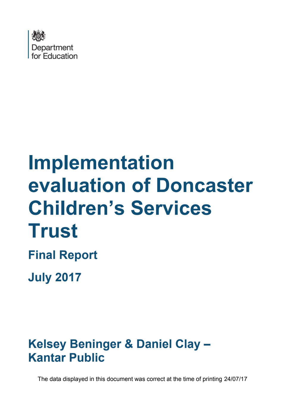 DFE-RR720 Implementation evaluation of Doncaster Children’s Services Trust