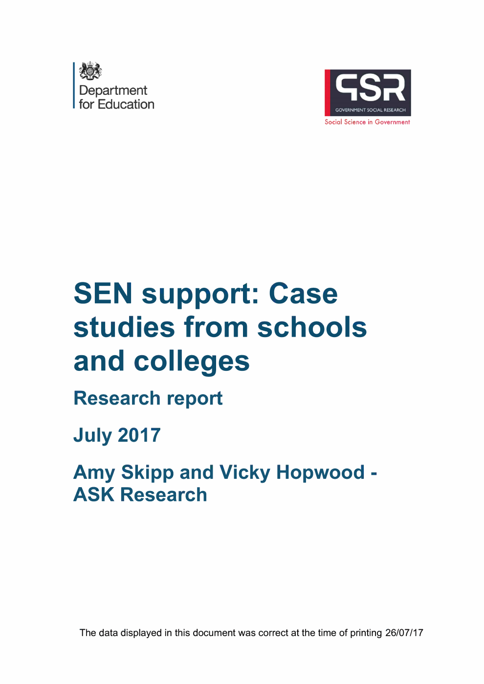 DFE-RR714 SEN support: Case studies from schools and colleges