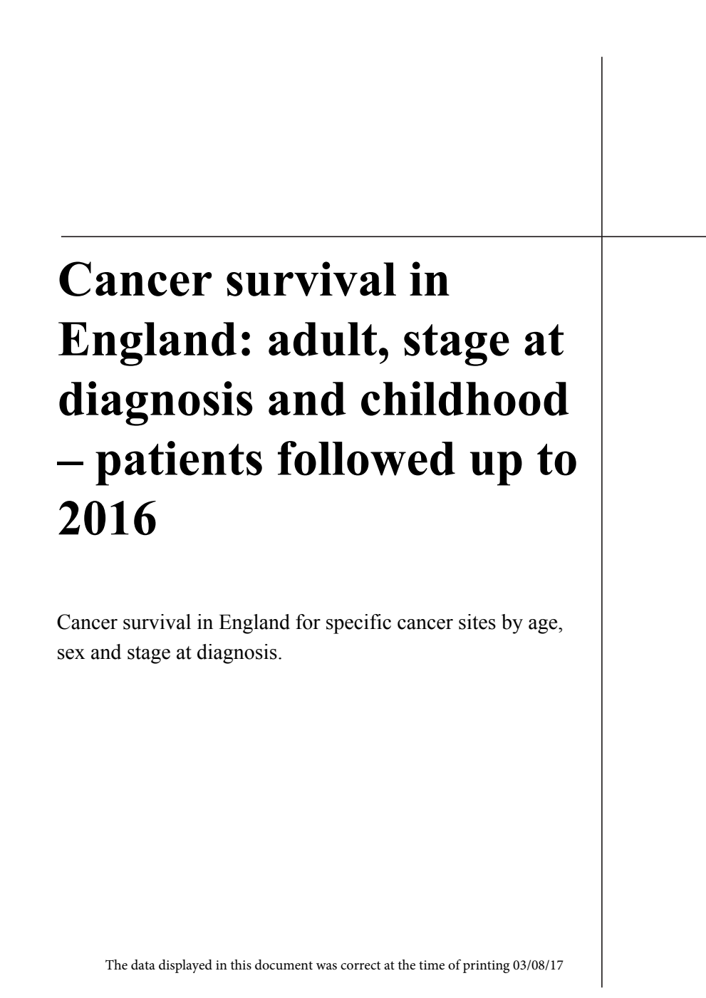 Cancer survival in England: adult, stage at diagnosis and childhood - patients followed up to 2016 : Cancer survival in England for specific cancer sites by age, sex and stage at diagnosis