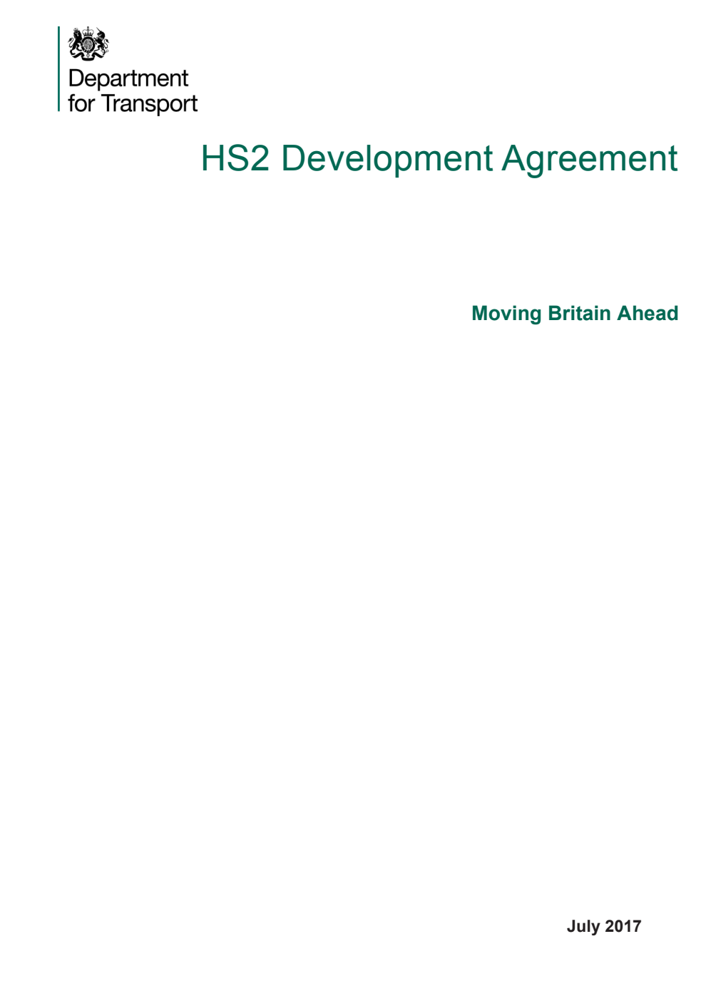 HS2 Development Agreement. Moving Britain Ahead