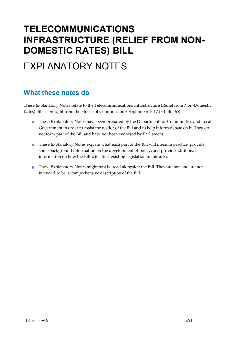 Telecommunications Infrastructure (Relief from Non-Domestic Rates) Bill Explanatory Notes