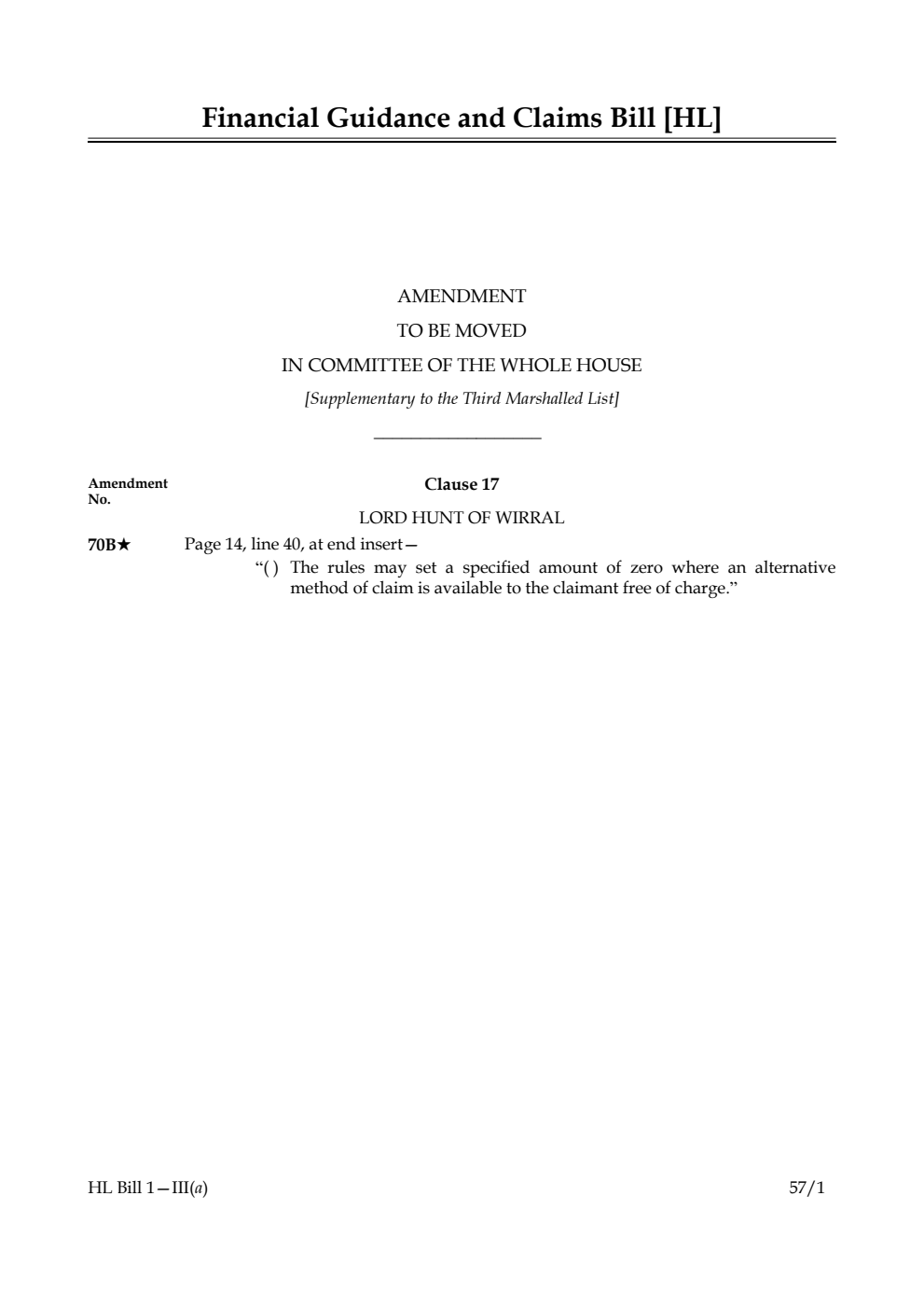 Financial Guidance and Claims Bill Lords Amendments