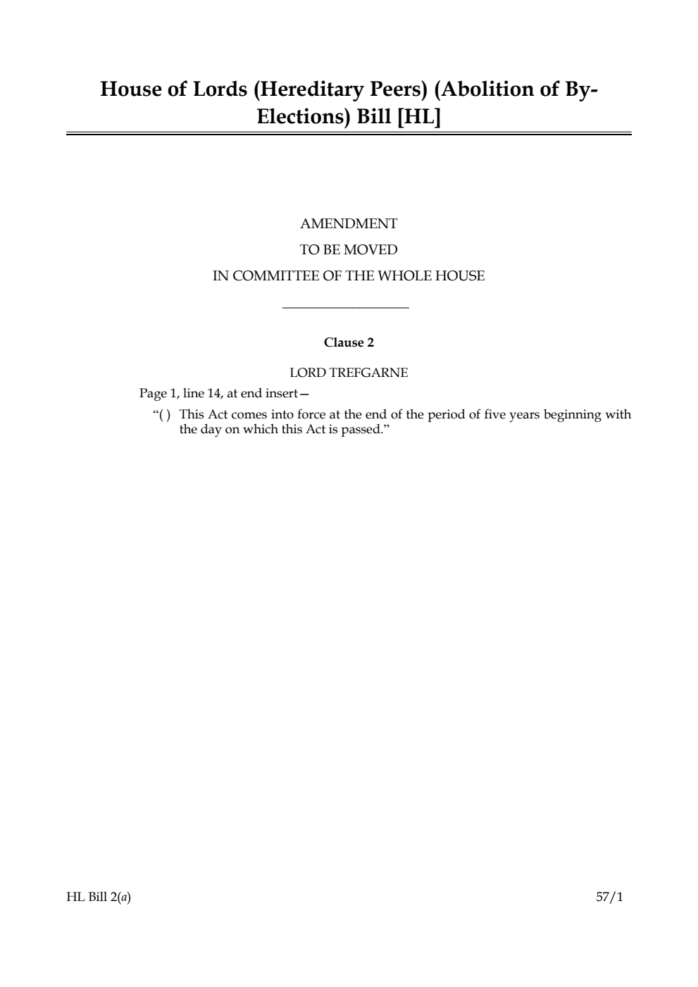House of Lords (Hereditary Peers) (Abolition of By-Elections) Bill Lords Amendments