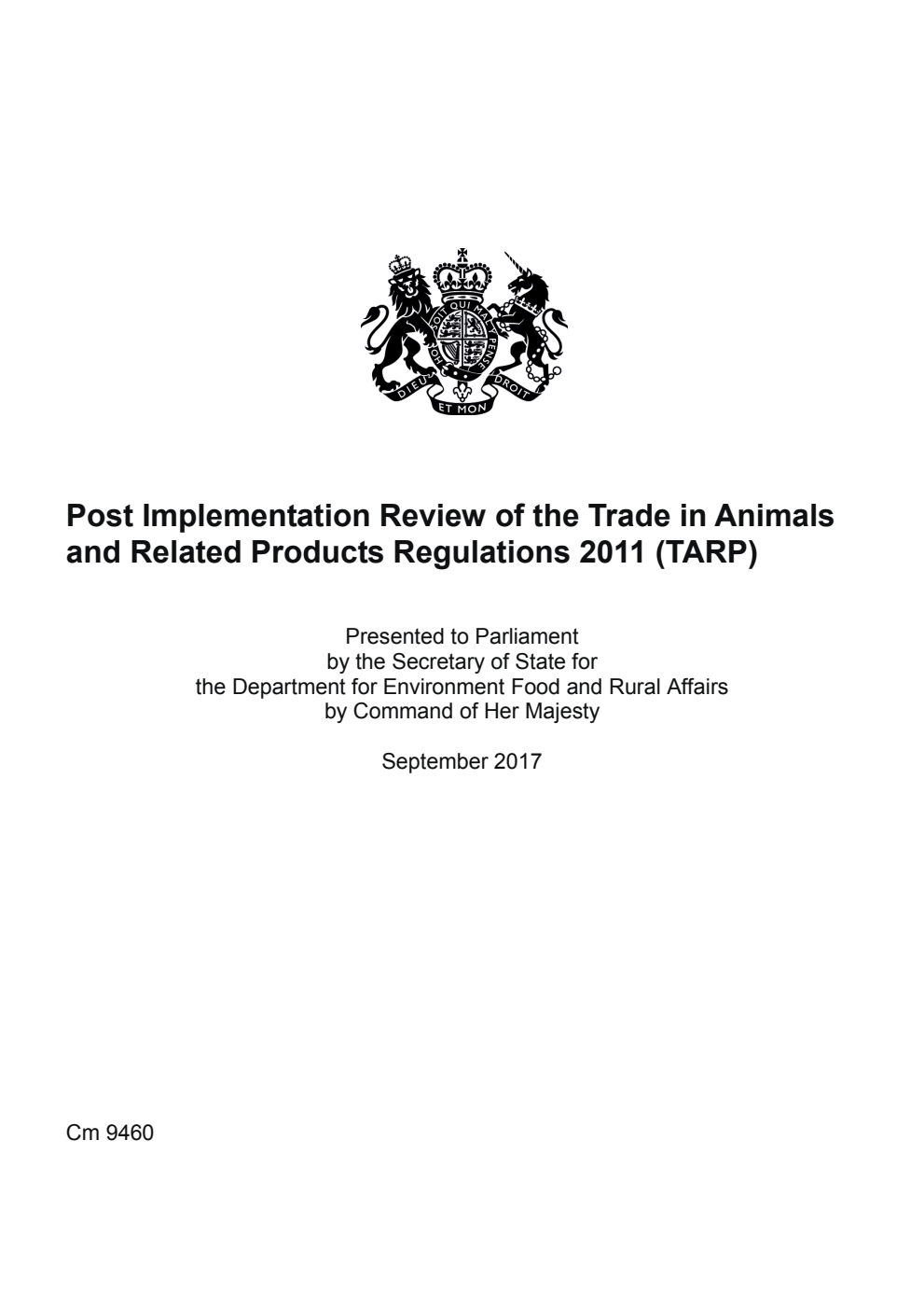 Post Implementation Review of the Trade in Animals and Related Products Regulations 2011 (TARP)