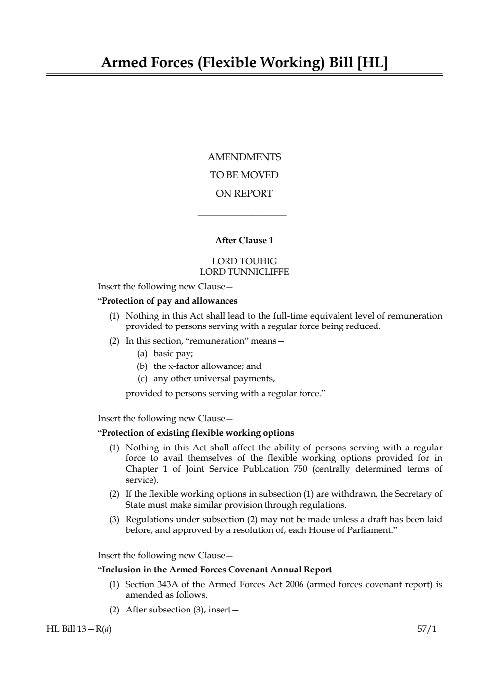 Armed Forces (Flexible Working) Bill Lords Amendments