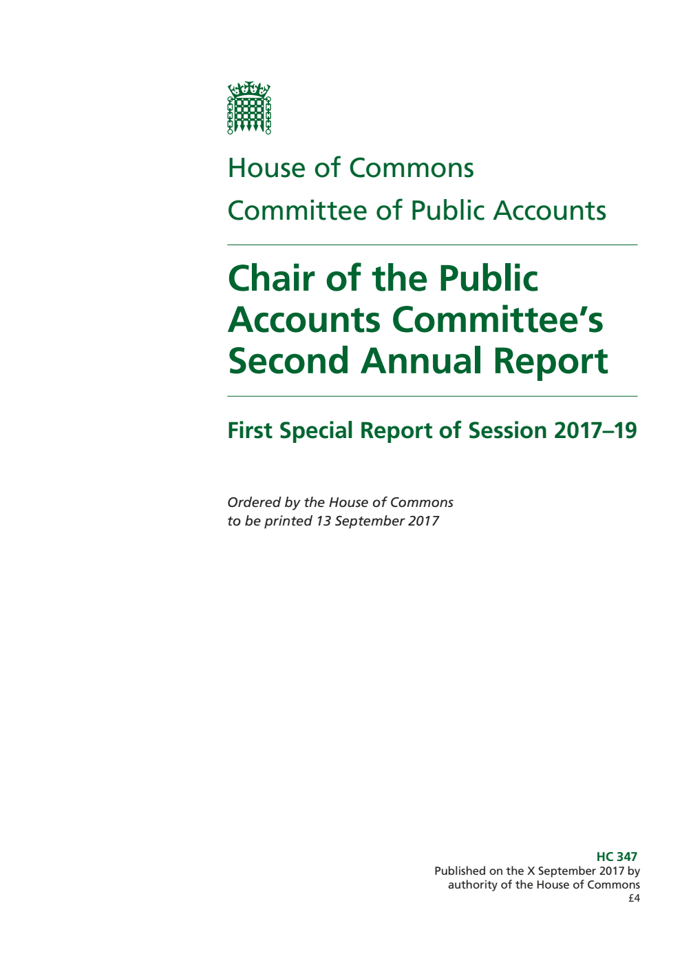 Public Accounts Committee 1st Special Report. Chair of the Public Accounts Committee’s Second Annual Report